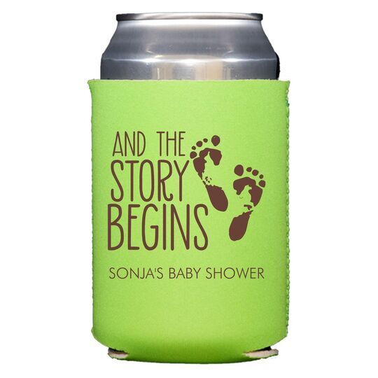 And The Story Begins with Baby Feet Collapsible Koozies